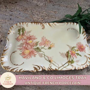 Haviland & Co. Limoges Tray circa 1896| Rare Antique Hand-Painted Chrysanthemums| Haviland Limoges| 19th Century Porcelain