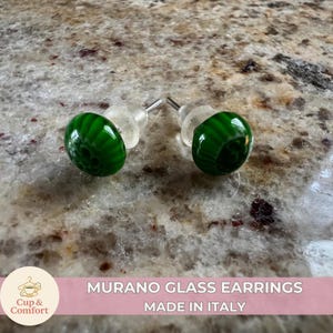 Murano Glass Earrings| Green Studs| Venice| Made In Italy| Gift for Mom