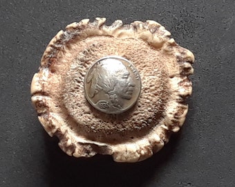 Antler burr domed Indian coin inlaid