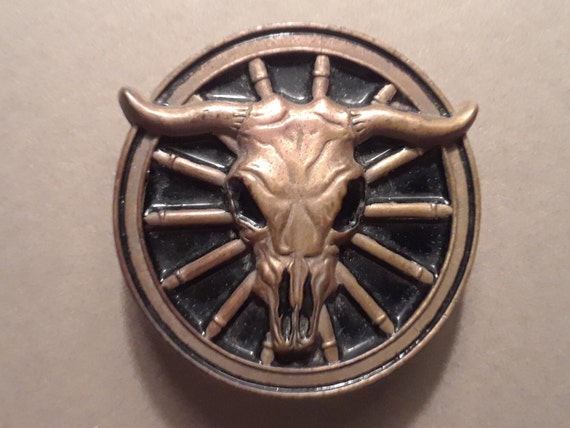 Polished Brass Indian Steer Skull Belt Buckle Vintage Steer Skull Figural Native American Western Themed  main image 4