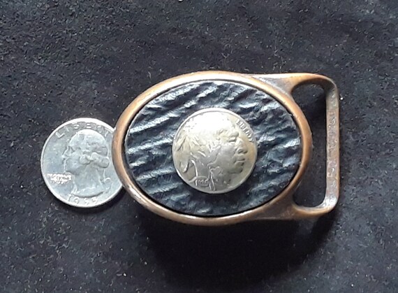 Tech-ether shark inlay domed Indian coin brass bu… - image 2