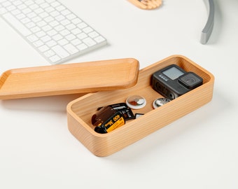 Wooden Box Desk Organizer - Perfect for Tidying Small Items / Free Gift Box