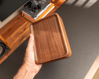 Walnut Wood Valet Box: Slim Desk Organizer