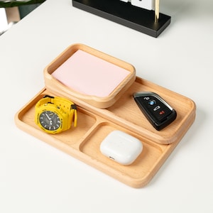 Beech Wood Desk Organizer Set: 5-Piece Wooden Desk Tray