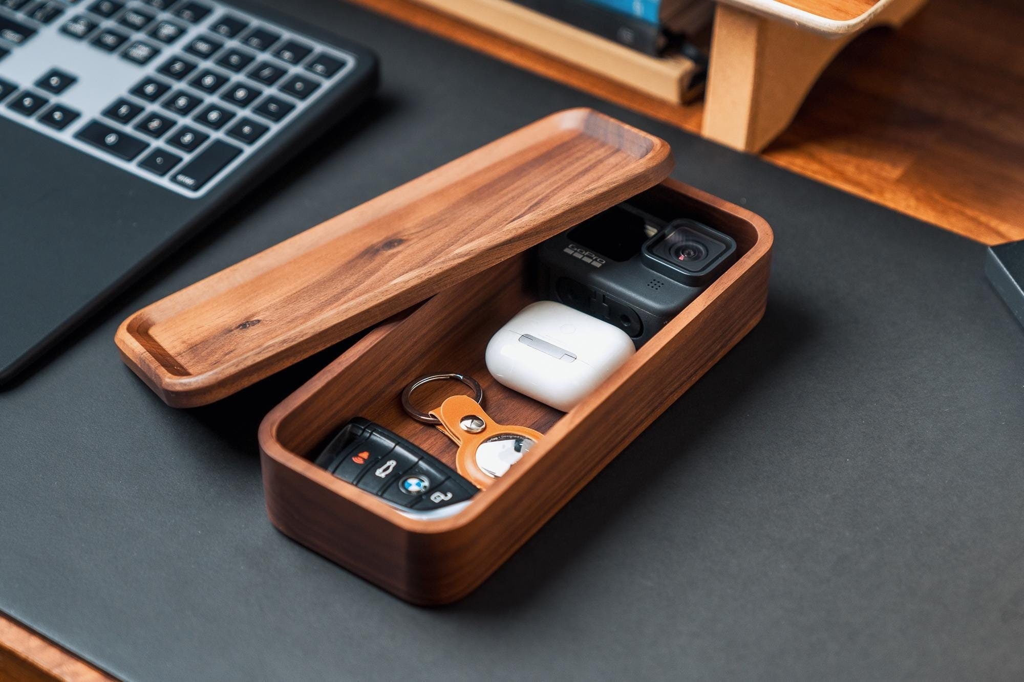 Handcrafted Walnut Wood Box: Home Decor Storage Organizer