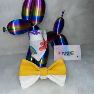 Yellow stripe bow tie, summer dog bow tie, dog bow tie