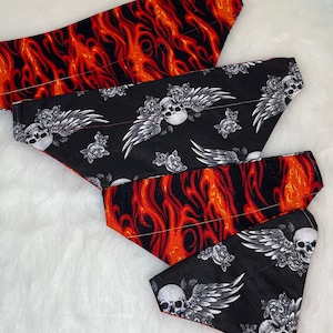 Summer flame dog bandana, over the collar bandana, slip on dog bandana, flame bandana, skull bandana