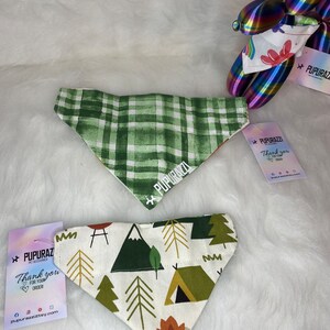 Green Plaid dog bandana, fall dog bandana, slip on dog bandana, plaid bandana, dog bandana, camping bandana, tree bandana