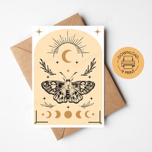 Tarjeta de regalo imprimible / Tarjeta de cumpleaños / Tarjeta para todas las ocasiones / Diseño celestial / Místico / Descarga instantánea