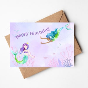 Mermaid Birthday Card / Happy Birthday / Printable Download / Under the Sea / Colorful Girl Birthday / Ocean Beach Theme / Instant Download