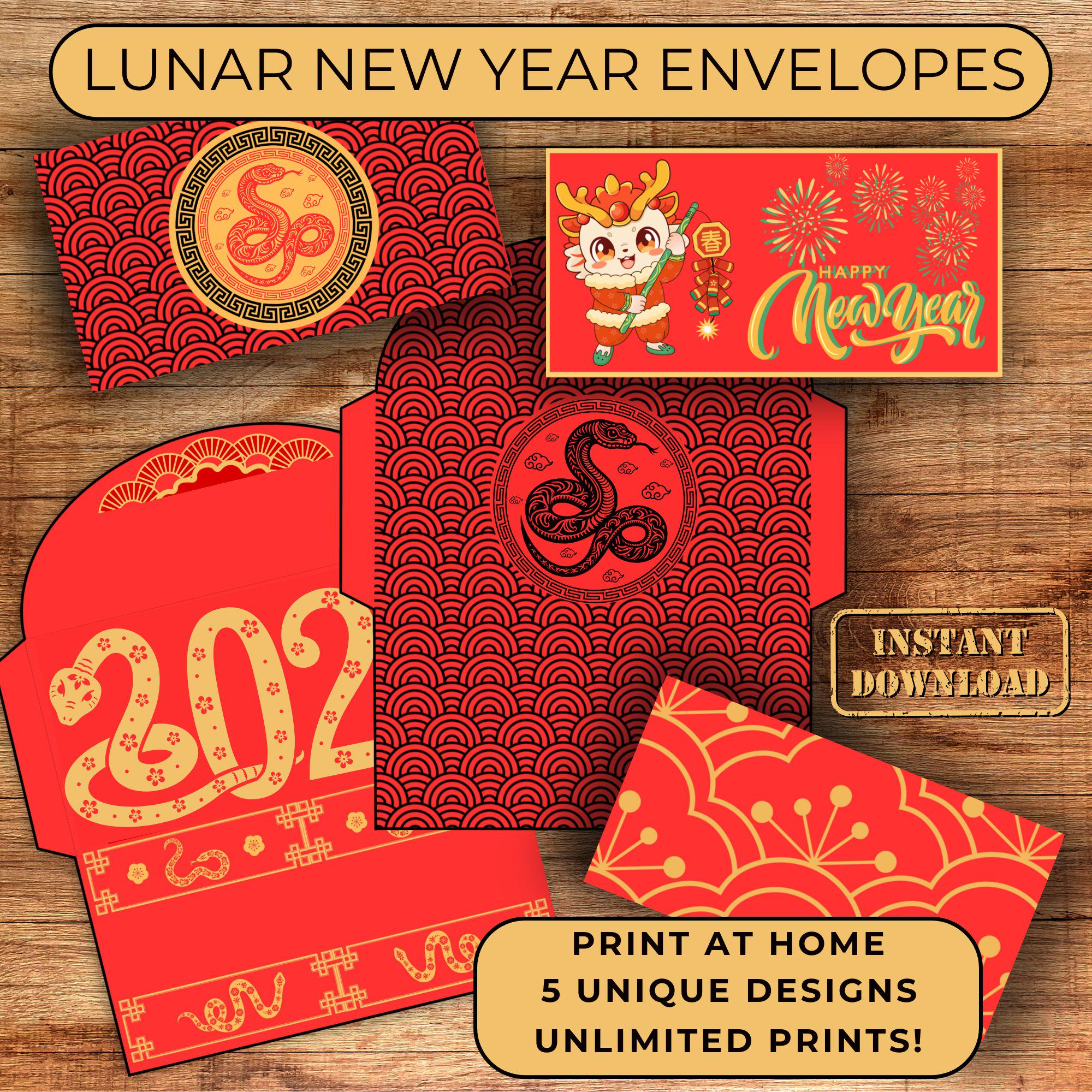 printable red envelopes, chinese new year, lunar 2025, year of the