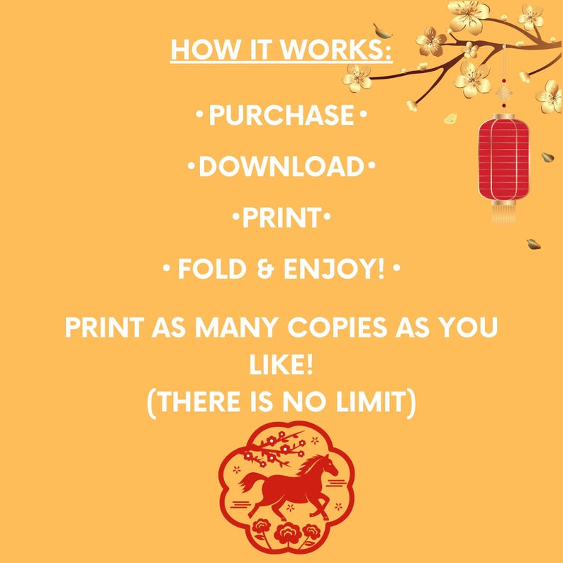 Lunar New Year Cootie Catcher, Chinese New Year Fortune Teller, Fun Party Favor, Printable Kids Game, Classroom Activity, Year of the Horse image 6