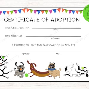 Haustier-Adoptionsurkunde, neue Welpen-Urkunde, Welpen-Party, neuer Hund Ankündigung, DIY Hunde-Adoptions-Ankündigung, zu Hause drucken, Download