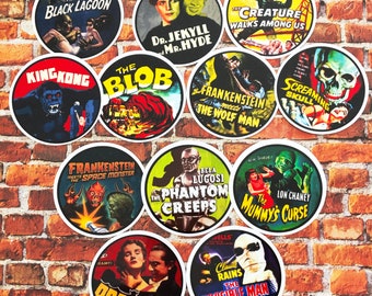 Pack of 12 Vintage Horror Movie Stickers, Waterproof Vinyl, Water Bottle Laptop Journal Planner Skateboard Stickers, The Blob, King Kong