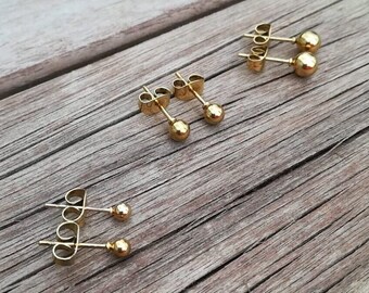 Stud earrings pair ball gold waterproof stainless steel 3 4 5 mm