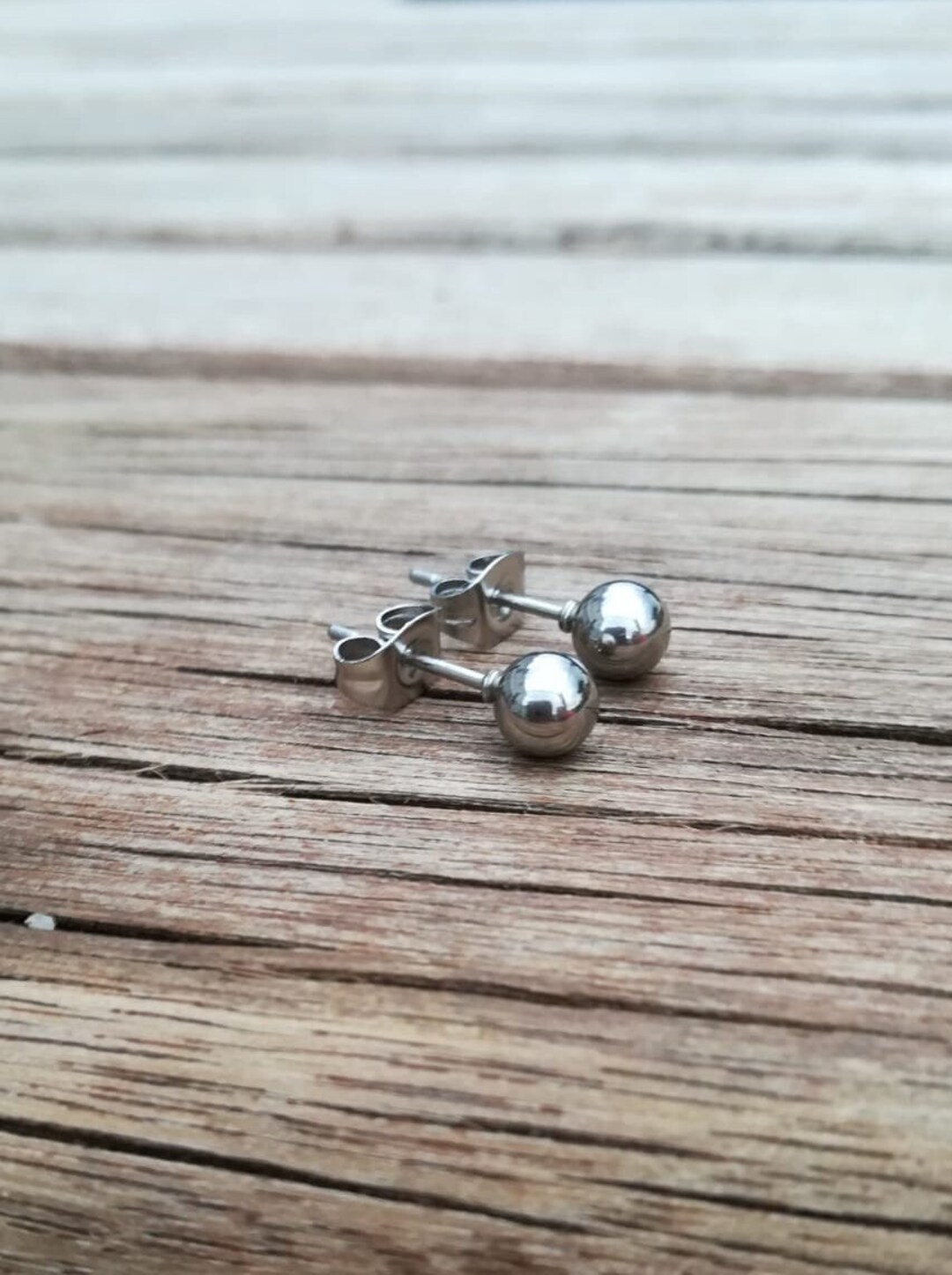 Pair of Ear Studs Ball Silver Stainless Steel Ball Sizes Etsy