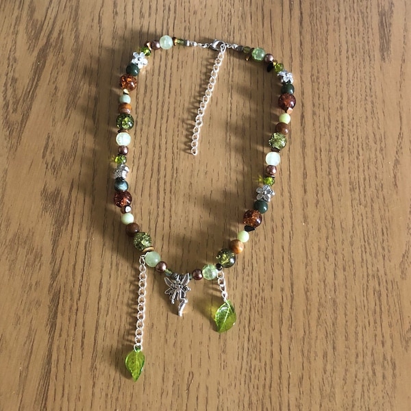 Earth Fairy inspired cluttered Beaded Necklace with lobster clasp