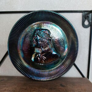 Big Pine Key Glass Cobalt Blue Apache Scout Carnival Glass Plate: Fredrick Remmington