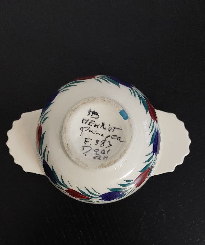 Vintage Henriot Quimper Pottery Porringer Bowl, Hand Painted