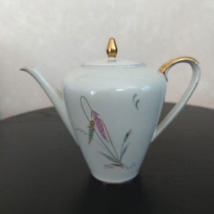 Mid Century Eschenbach Bavaria Germany Teapot Coffee Pot Porcelain White Floral Gold
