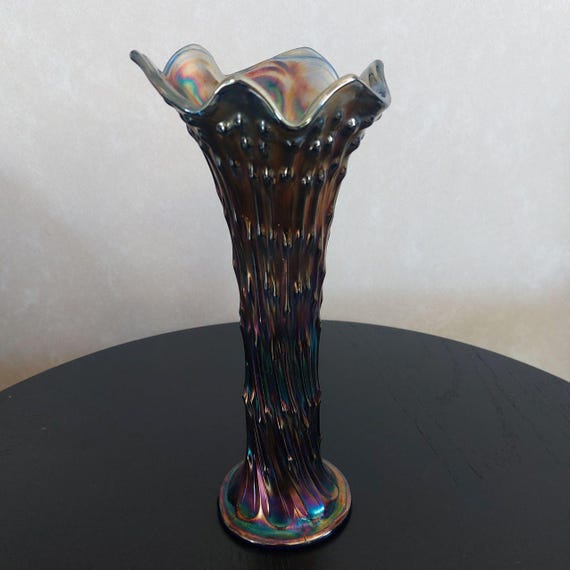 ヴィンテージ　マーブル　フラワーベース　ALUM BAY GLASS Vintage Fenton April Showers Carnival Glass Swung Vase: 1930s