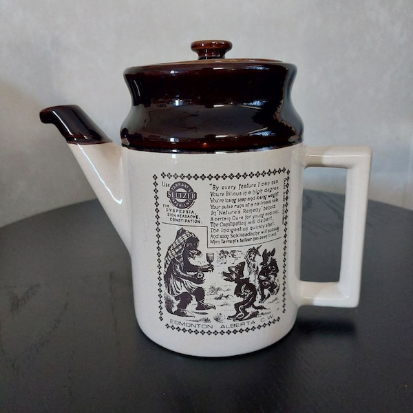 Abenakis Hand Crafted Vintage Pottery Tea Pot Made in Canada Advertising Art