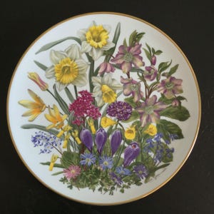Vintage Wedgwood Franklin Porcelain Flower Plate, Royal Horticultural Society Flowers Of The Year - MARCH Collectible Plate, Made in England