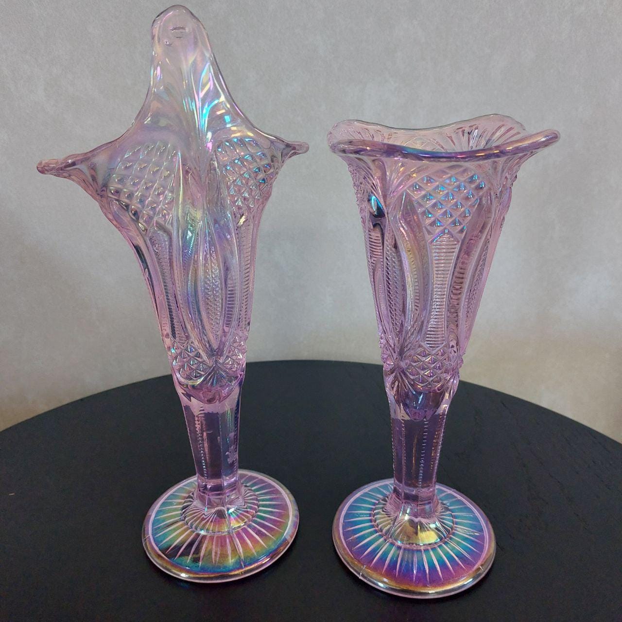 Vintage Mosser Iridescent Pink Carnival Glass Vase: Jack in the