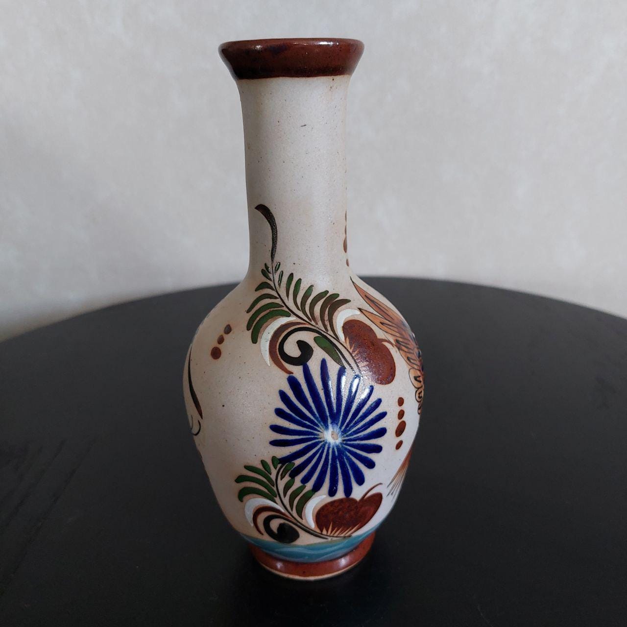 未使用美品　メキシコ　トナラ焼　陶器製　鳥と植物　ボトル　花器 Amazon.co.jp: ヴィンテージ フラワーベース メキシコ製 トナラ焼 陶器