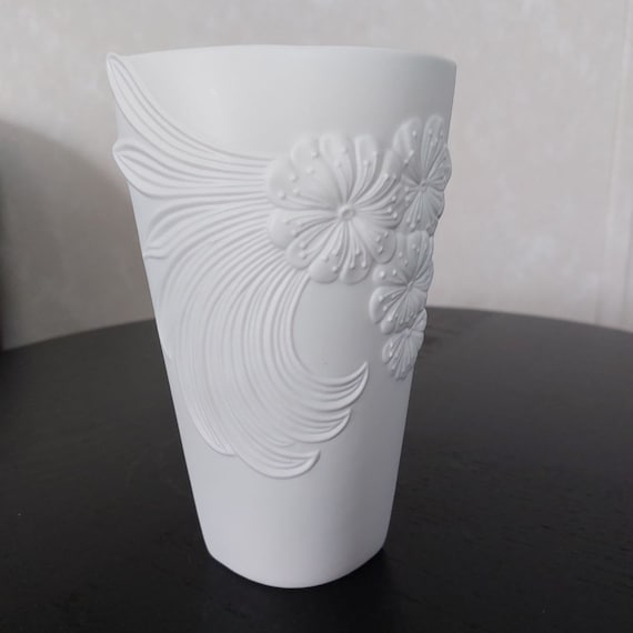 Kaiser White Bisque Porcelain Vase, Signed M. Frey Embossed