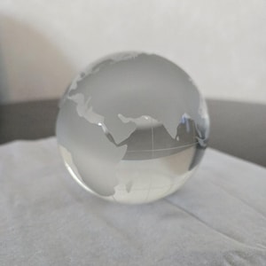 Etched Frosted Glass Earth Paperweight - Art Glass Globe (3 inch)