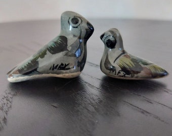 2 x Figuras de pájaros en miniatura de cerámica mexicana Tonalá