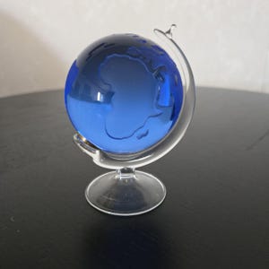 Czech Cut Glass Blue Globe Paperweight: Handmade Spinning World