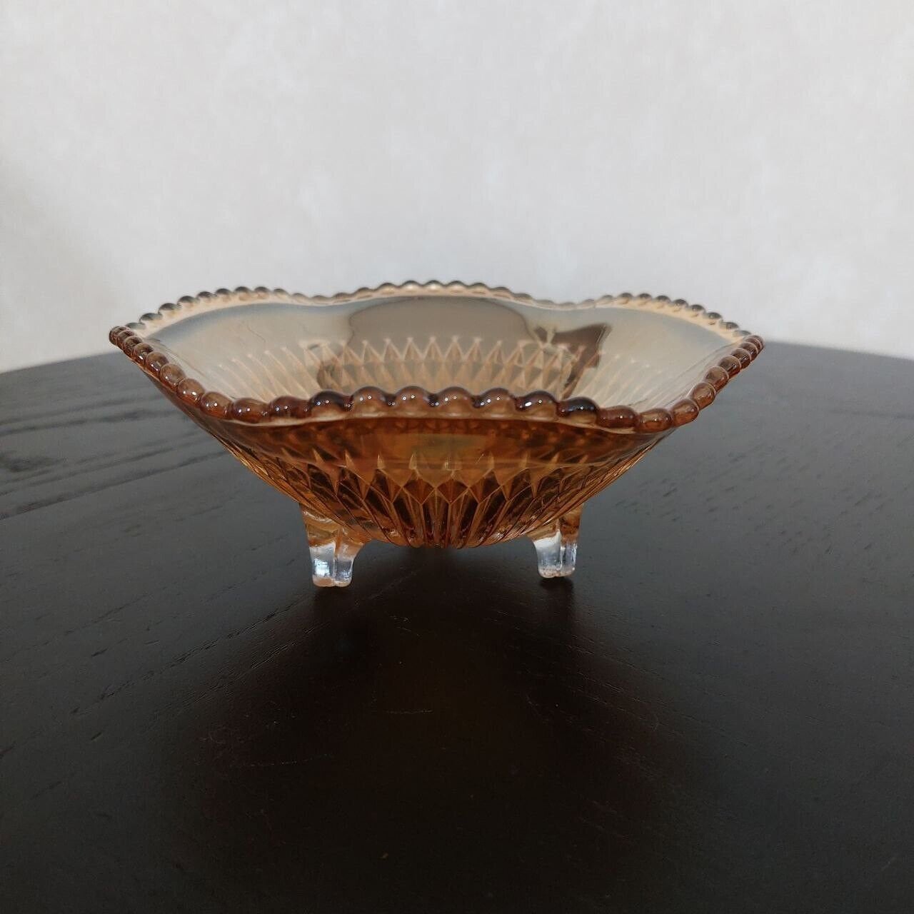 Vintage Jeannette Marigold Carnival Glass 3-Footed Candy Dish