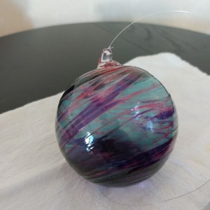 Vintage Hand Blown Art Glass Large Decorative Ornament Orb Purple/Blue/Lavender Swirls