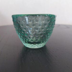 Hand Blown Recycled Glass Bubbles Condiment Bowl, Vintage Recycled Green Glass Hobnail Votive Holder, Multipurpose Recycle Glass Dish