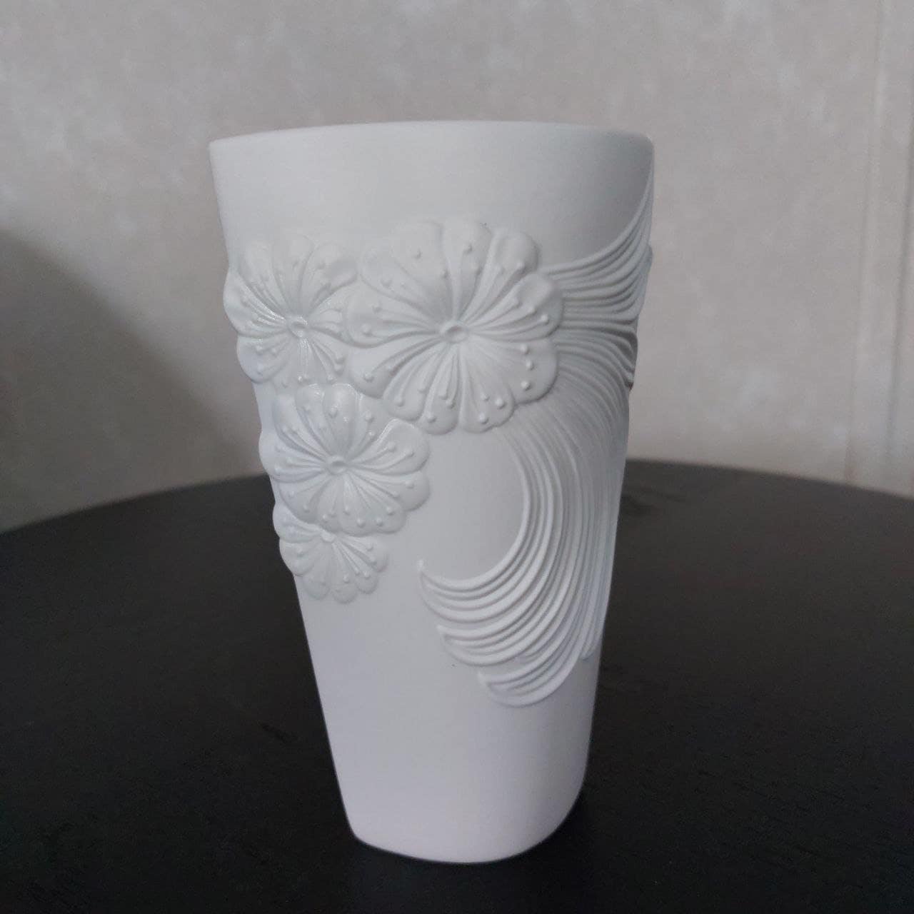 Kaiser White Bisque Porcelain Vase, Signed M. Frey Embossed