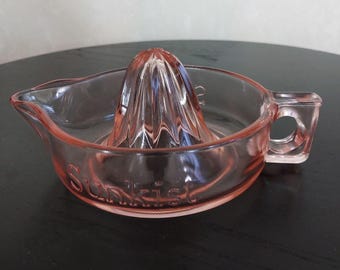 Vintage McKee Bubble Gum Pink Depression Glass Sunkist Juice Reamer: Made in USA GLOWS