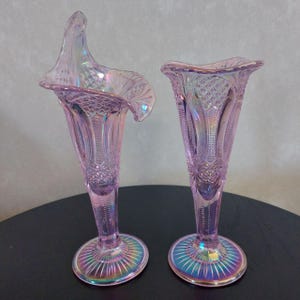 Vintage Mosser Iridescent Pink Passion Vases, Choice of Jack in the Pulpit or Flared Fluted top, Iridescent Carnival Glass