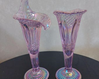Vintage Mosser Iridescent Pink Carnival Glass Vase: Jack in the Pulpit or Fluted Top