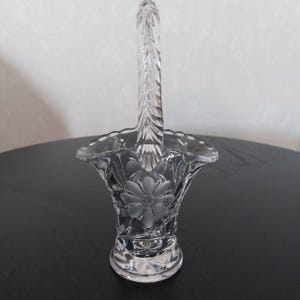 Vintage Etched Pressed Glass Handled Basket - Clear Glass Floral Basket - Clear Glass Wedding Basket by Duncan Miller - Brides Basket