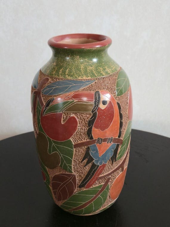 ニカラグア製 鳥の絵柄 陶器花瓶 【公式通販】