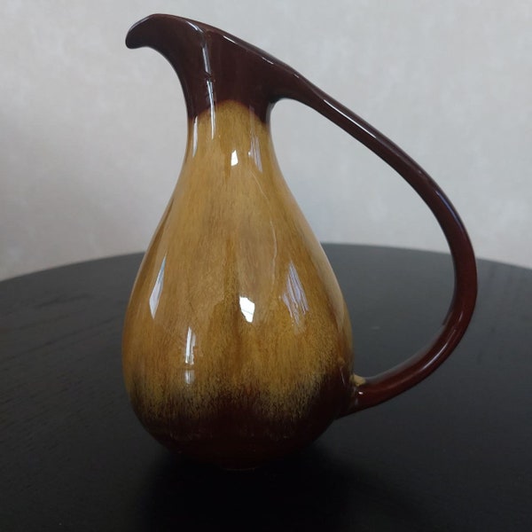 Vintage Blue Mountain Pottery Harvest Gold Drip Glaze Pitcher Vase, Canadian BMP Gold & Sienna Drip Glaze Ewer Jug 7"