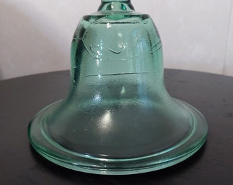 French Hand Blown Glass Bell Shaped Garden Cloche Large Green Blue