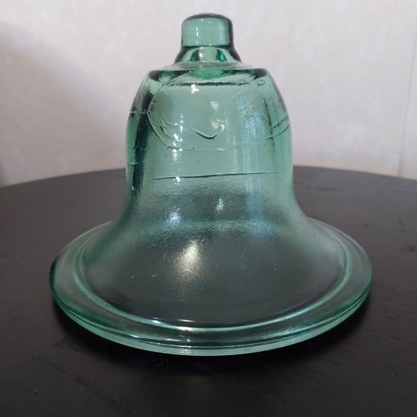 Grande cloche de jardin en verre soufflé à la main, française, vert bleu