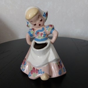 Vintage DeLee Art California Pottery Dancing Dutch Girl Planter Figurine 7”