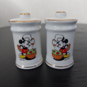 Saleiro e pimenteiro Disney Mickey Mouse, porcelana fina de alta qualidade com detalhes dourados, Walt Disney Productions