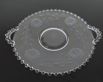 Antique Hughes Cornflower Etched Candlewick Pressed Glass Plate - Glass Platter c1920&#39;s
