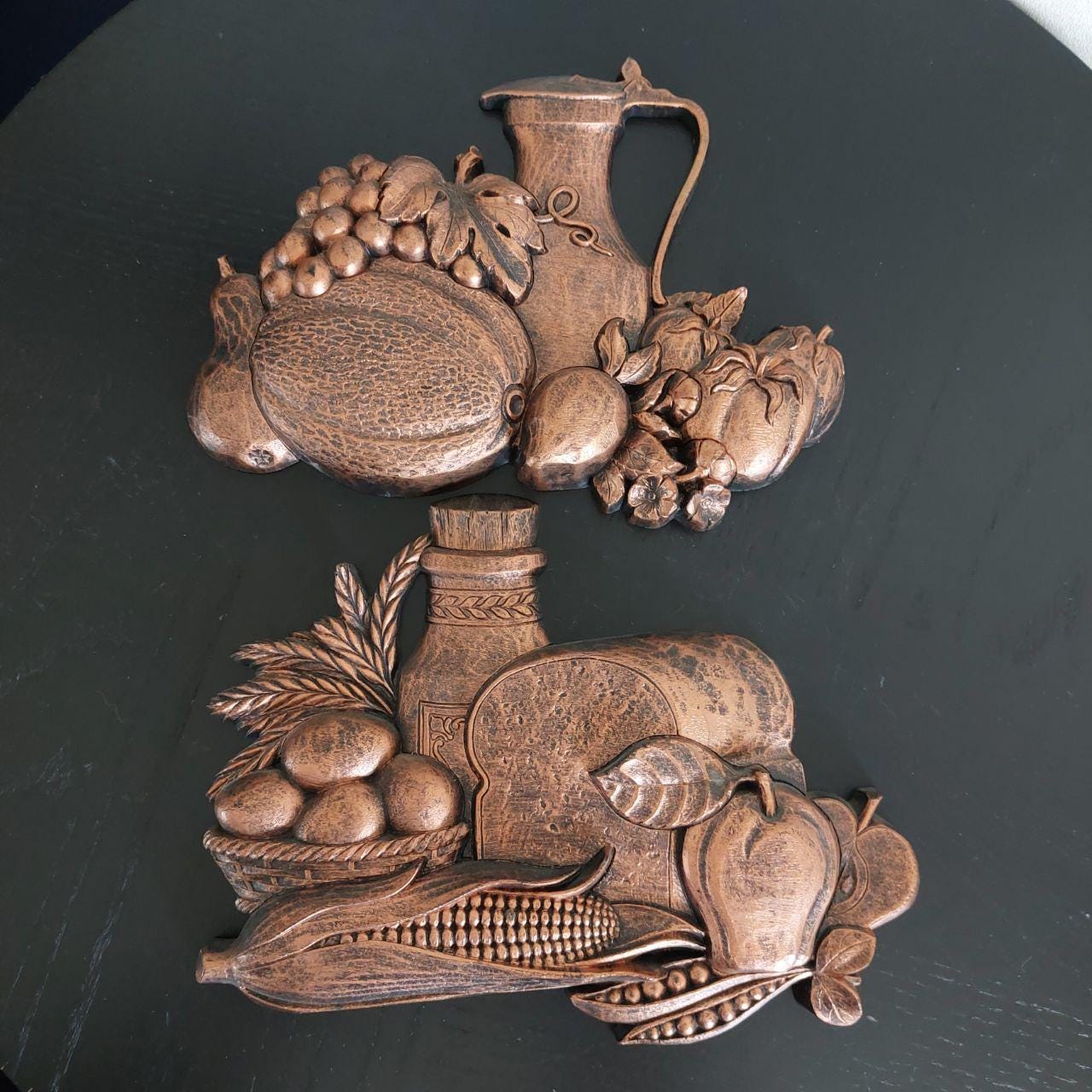 Vintage Syroco Kitchen Wall Decor Set: Faux Copper Fruit