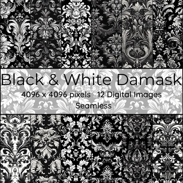 Black & White Damask - Classic Digital Art - Timeless Patterns - Instant Download